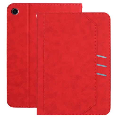 XFDSFDL® Schutzhülle für Samsung Galaxy Tab A9+ SM-X210/X216/X218 (10,5 Zoll) PU Leder Hülle Tragbarkeit Schlüsselband Brieftasche mit Ständer Taschen Kartenfächern Ledertasche Rot von XFDSFDL