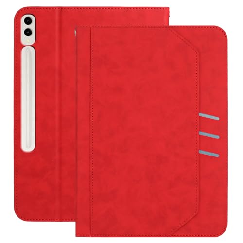 XFDSFDL® Schutzhülle für Samsung Galaxy Tab S10+ SM-X820/X816 (12,4 Zoll) PU Leder Hülle Tragbarkeit Schlüsselband Brieftasche mit Ständer Taschen Kartenfächern Ledertasche Rot von XFDSFDL