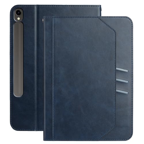 XFDSFDL® Schutzhülle für Samsung Galaxy Tab S10 SM-X910/X916 (11 Zoll) PU Leder Hülle Tragbarkeit Schlüsselband Brieftasche mit Ständer Taschen Kartenfächern Ledertasche Blau von XFDSFDL