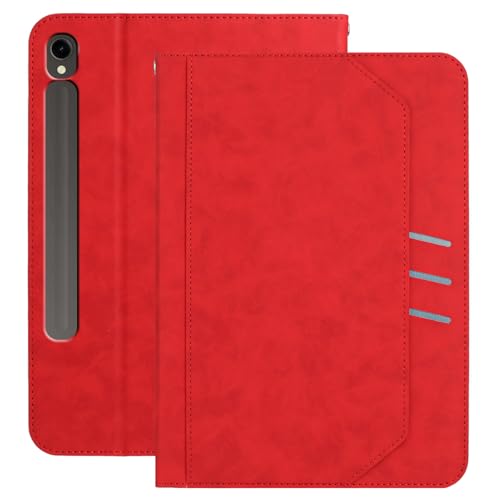 XFDSFDL® Schutzhülle für Samsung Galaxy Tab S10 SM-X910/X916 (11 Zoll) PU Leder Hülle Tragbarkeit Schlüsselband Brieftasche mit Ständer Taschen Kartenfächern Ledertasche Rot von XFDSFDL