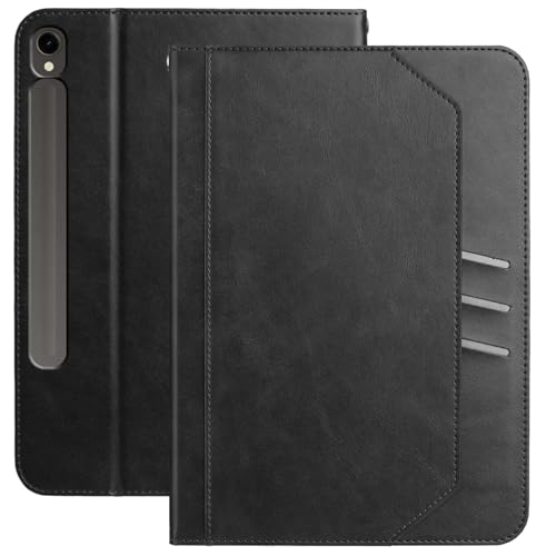 XFDSFDL® Schutzhülle für Samsung Galaxy Tab S10 SM-X910/X916 (11 Zoll) PU Leder Hülle Tragbarkeit Schlüsselband Brieftasche mit Ständer Taschen Kartenfächern Ledertasche Schwarz von XFDSFDL