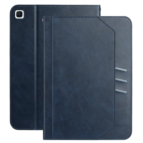 XFDSFDL® Schutzhülle für Samsung Galaxy Tab S6 Lite SM-P620/P625 2024 (10,4 Zoll) PU Leder Hülle Tragbarkeit Schlüsselband Brieftasche mit Ständer Taschen Kartenfächern Ledertasche Blau von XFDSFDL