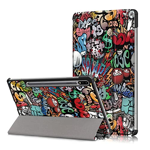 XFDSFDL® Schutzhülle für Samsung Galaxy Tab S8 SM-X700/X706 (11 Zoll) Ultra Dünn PU Leder Hülle Flip Cover Graffiti Muster mit Tri-Fold Ständer Auto Aufwachen/Schlaf Ledertasche, 06 von XFDSFDL