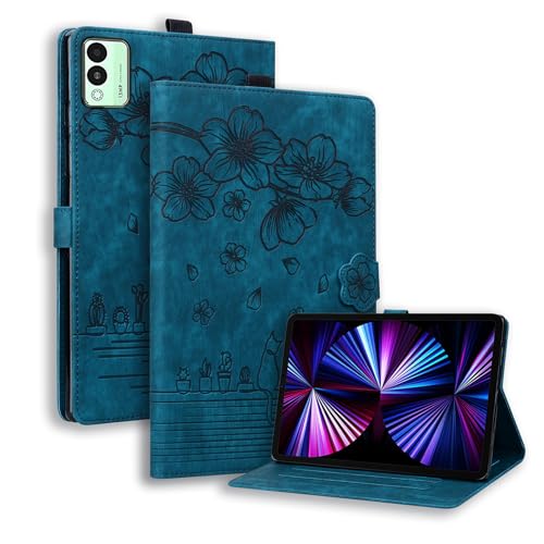 XFDSFDL® Schutzhülle für Tecno Megapad 11 (11 Zoll) PU Leder Hülle Flip Cover Sakura-Katze Muster mit Ständer Taschen CaseLedertasche Blau von XFDSFDL