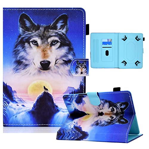 XFDSFDL® Schutzhülle für Universal Alle 10 Zoll (Bildschirm Größe 9,5 Zoll - 10,1 Zoll) PU Leder Hülle Flip Cover Benommen Wolf Muster mit Ständer Magnetverschluss Taschen Ledertasche, 05 von XFDSFDL