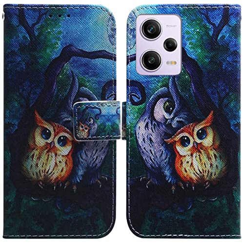XFDSFDL® Schutzhülle für Xiaomi Redmi Note 12 Pro (6,67 Zoll) PU Leder Hülle Flip Cover Eule Muster mit Ständer Magnetverschluss Taschen Kartensteckplatz Brieftasche Holster 02 von XFDSFDL