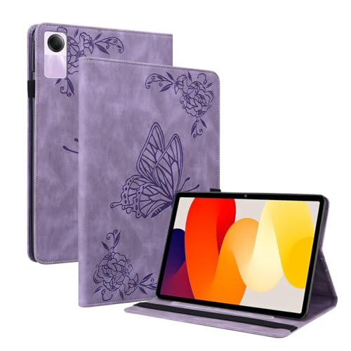XFDSFDL® Schutzhülle für Xiaomi Redmi Pad SE (11 Zoll) PU Leder Hülle Flip Cover Groß Schmetterling Muster mit Ständer Brieftasche Ledertasche Lila von XFDSFDL