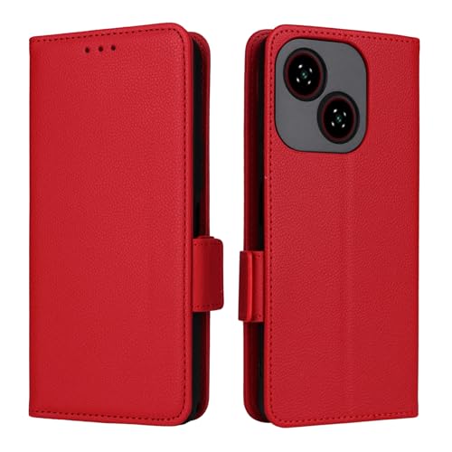XFDSFDL® Schutzhülle für ZTE Blade A35e Z2466 PU Handyhülle Flip Cover Litchi Muster mit Ständer Taschen Magnetische Seitliche Schnalle Brieftasche Handytasche Rot von XFDSFDL