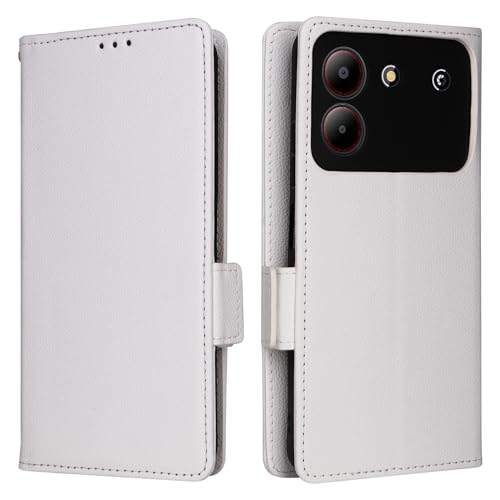 XFDSFDL® Schutzhülle für ZTE Blade A54 (6,6 Zoll) PU Handyhülle Flip Cover Litchi Muster mit Ständer Taschen Magnetische Seitliche Schnalle Brieftasche Handytasche Weiß von XFDSFDL