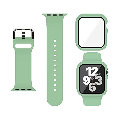 XFEN Sport Silikon M/L Größe Band und Hülle mit Displayschutzfolie für Apple Watch Series 6 SE Series 5 Series 4 40mm - Olivgrün von XFEN