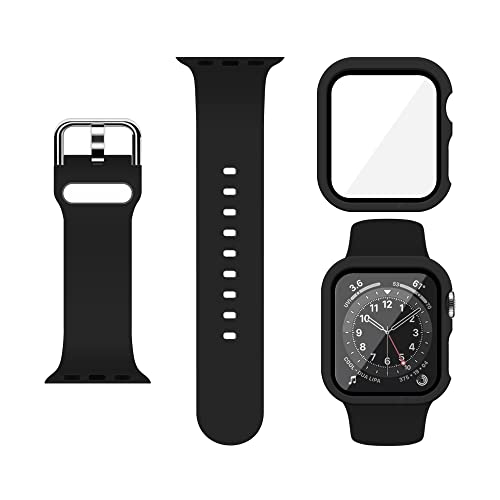 XFEN Sport Silikon M/L Größe Band und Hülle mit Displayschutzfolie für Apple Watch Series 6 SE Series 5 Series 4 40mm - Schwarz von XFEN