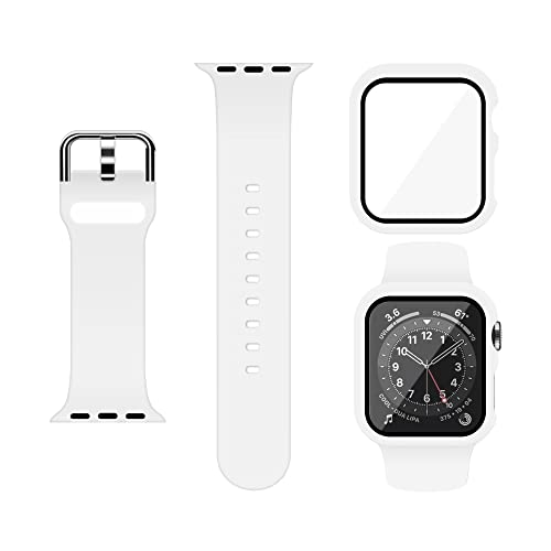 XFEN Sport Silikon M/L Größe Band und Hülle mit Displayschutzfolie für Apple Watch Series 6 SE Series 5 Series 4 40mm - Weiß von XFEN