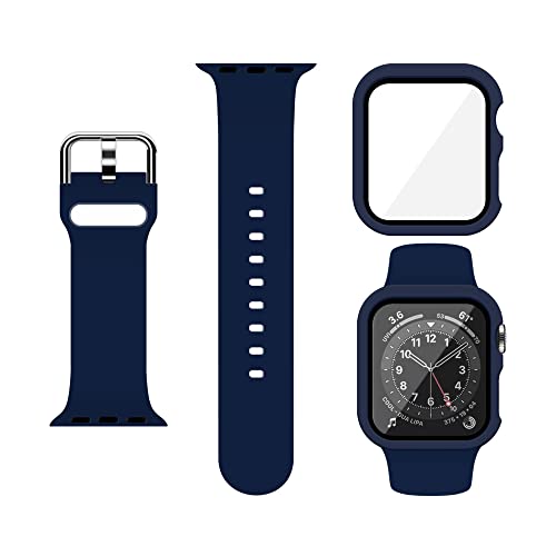 XFEN Sport Silikon M/L Größe Band und Hülle mit Displayschutzfolie für Apple Watch Series 6 SE Series 5 Series 4 44 mm – Marineblau von XFEN