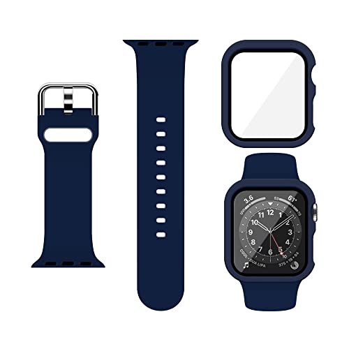 XFEN Sport Silikon S/M Größe Band und Hülle mit Displayschutzfolie für Apple Watch Series 6 SE Series 5 Series 4 40 mm – Marineblau von XFEN