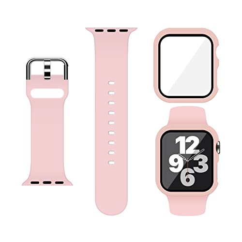 XFEN Sport Silikon S/M Größe Band und Hülle mit Displayschutzfolie für Apple Watch Series 6 SE Series 5 Series 4 40 mm – Rosa von XFEN