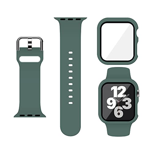 XFEN Sport Silikon S/M Größe Band und Hülle mit Displayschutzfolie für Apple Watch Series 7 Series 8 Series 9 41 mm – Kiefer Grün von XFEN