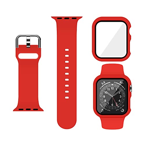 XFEN Sport-Silikonband und -hülle mit Displayschutzfolie für Apple Watch Series 7 Series 8 45 mm, Größe S/M kompatibel mit Apple Watch 42 mm/44 mm/45 mm, nur Hülle, kompatibel mit Apple Watch 45 mm, von XFEN