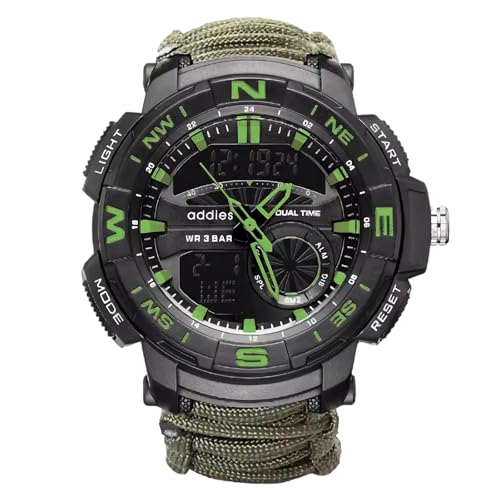 XFLHXY 23-in-1 taktische Survival-Uhr für Herren, wasserdicht, multifunktional, für den Außenbereich, verstellbares Armband mit Kompass und Paracord-Armband (Farbe 2), Color2, One Size von XFLHXY