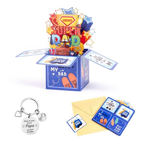 XFSRG 3D Pop Up Karte Geburtstag Bester Papa der Welt Geburtstagskarte Vatertag Geschenke Glückwunschkarte mit Briefumschlag Schlüsselanhänger mit Geschenk für Vater XFSRG 3D Pop Up Karte Geburtstag Bester Papa der Welt Geburtstagskarte Vatertag Geschenke Glückwunschkarte mit Briefumschlag Schlüsselanhänger mit Geschenk für Vater von XFSRG