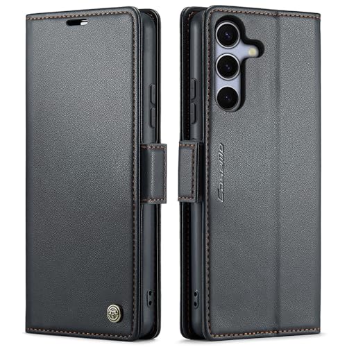 XFSRG Schutzhülle für Mobiltelefon, mit Klappdeckel, enthält 4 Karten und Fach für Geldscheine, PU-Leder, Zubehör (Schwarz, S25) von XFSRG