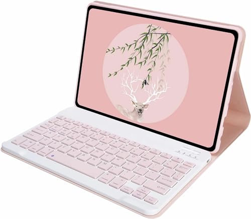 XFTeoux Tastatur Hülle Für Amazon Fire HD 10 Und Fire HD 10 Plus Tablet, Weiche TPU-Rückseite Mit Magnetisch Abnehmbarer Bluetooth-Tastatur Hülle,Rosa von XFTeoux