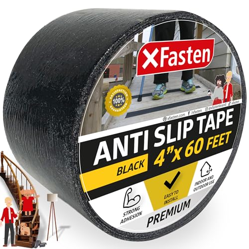 XFasten Anti-Rutsch-Traktionsband, schwarz, für den Außenbereich und wasserdicht, 101,6 mm x 18,28 m (4 Zoll x 60 Fuß) von XFasten