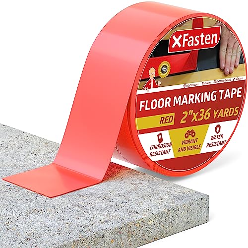 XFasten Bodenmarkierung Vinylband, 2 Zoll x 36 Yards, Beton industrielle Markierung Band für industrielle Lagerhallen, Turnhallen, Tanzböden, Gerichte, und sportliche Veranstaltungen (rot) von XFasten