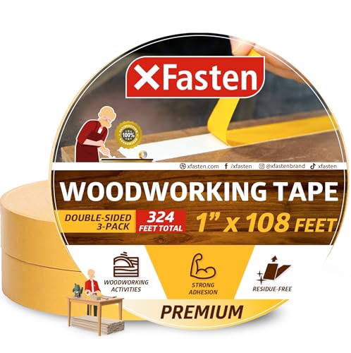 XFasten Doppelseitiges Klebeband für die Holzbearbeitung, 1 Zoll x 36 Meter, 3er-Pack - Doppelseitiges Drechslerklebeband für Holzschablonen, ablösbar und rückstandsfrei von XFasten