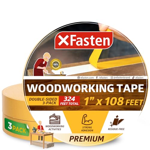 XFasten Doppelseitiges Klebeband für die Holzbearbeitung, 1 Zoll x 36 Meter, 3er-Pack - Doppelseitiges Drechslerklebeband für Holzschablonen, ablösbar und rückstandsfrei XFasten Doppelseitiges Klebeband für die Holzbearbeitung, 1 Zoll x 36 Meter, 3er-Pack - Doppelseitiges Drechslerklebeband für Holzschablonen, ablösbar und rückstandsfrei von XFasten