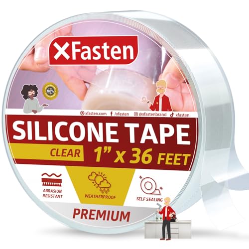 XFasten Silikonselbstklebeband 1-Zoll x 36-Fuß (25.4mm x 10.97m) (Durchsichtig) von XFasten