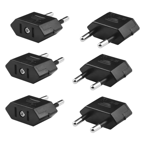 US auf EU Adapter Reiseadapter USA,US Stecker Adapter auf EU,USA Adapter Steckdose, EU Stecker Adapter für Amerika/Kanada/Mexiko Stecker (4 Stück schwarz) (Schwarz-6Pack) von XGKEGS