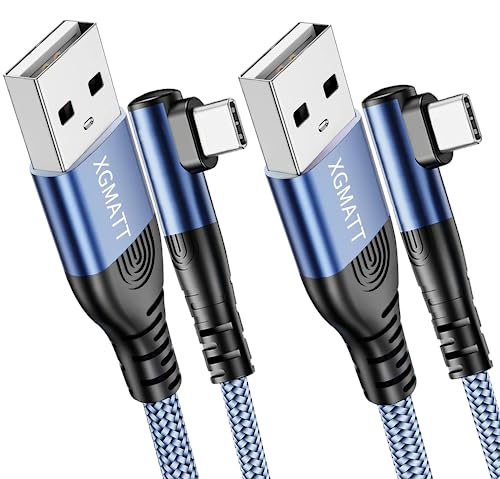 USB-C-Ladekabel, (1 m, 2 Stück) Typ-C-Kabel, schnelles Laden, rechtwinkliges Typ-C-Ladekabel, Nylongeflecht, kompatibel mit Samsung S10 S9, Huawei P10, Google Pixel, Sony Xperia, LG, Tile Blue von XGMATT