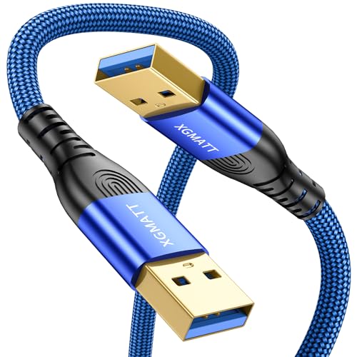 XGMATT USB 3.0 Kabel 0.5M,5Gbps High Speed Transfer,USB Typ A Stecker auf Stecker Kabel,USB 3.0 A auf A Datenkabel geflochten kompatibel mit HDD, Drucker, Kamera, externe Festplatte, DVD, Blau von XGMATT