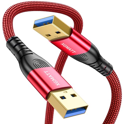 XGMATT USB 3.0 Kabel 0.5M,5Gbps High Speed Transfer USB Typ A Stecker auf Stecker Kabel,USB 3.0 A auf A Datenkabel geflochten kompatibel mit HDD, Drucker, Kamera, externe Festplatte, DVD,Rot von XGMATT