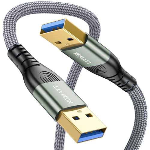 XGMATT USB 3.0 Kabel 0.5M,USB A auf A Datenkabel geflochten 5Gbps High Speed Transfer USB Typ A Stecker auf Stecker Kabel, kompatibel mit HDD, Drucker, Kamera, externe Festplatte, DVD,grau von XGMATT