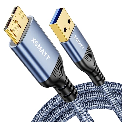 XGMATT USB 3.0 Micro B Kabel 1M USB 3.0 Stecker auf Micro B Stecker Datenkabel Externes Festplattenkabel Kompatibel mit Toshiba,WD,Seagate Festplatte,Samsung Galaxy S5/ Note 3/Note Pro 12,2,Blau von XGMATT