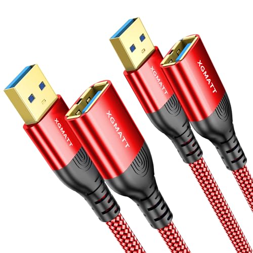 XGMATT USB 3.0 Verlängerung Kabel 0.8M-2Stück,Typ A Stecker auf Buchse,USB 3.0 Verlängerungskabel,hohe Datenübertragung, kompatibel mit Webcam, Flash-Laufwerk, Festplatte, USB-Tastatur,Rot von XGMATT