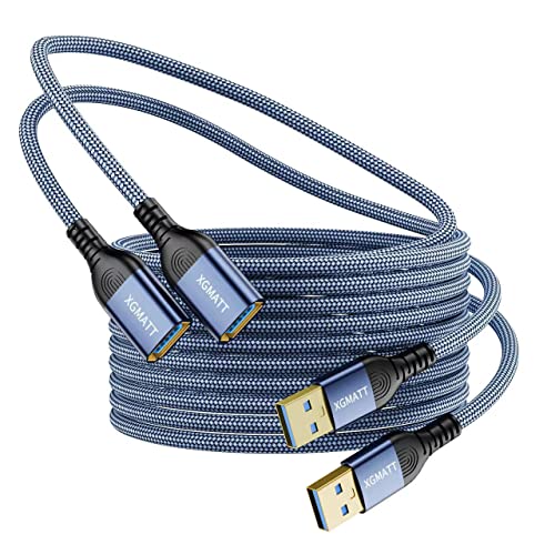 XGMATT USB 3.0 Verlängerungskabel 2 Stück 1M+1M, USB Verlängerung Kabel A Stecker auf A Buchse mit eleganten Alluminiumsteckern, Nylon Stoffmantel für Kartenlesegerät,Tastatur, Drucker, Scanner,Blau von XGMATT