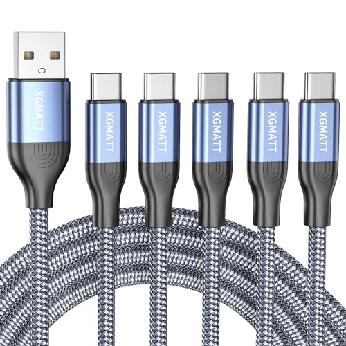 XGMATT USB C Kabel [2M 5Stück] Schnellladung,Ladekabel USB C Nylon Type C Kabel für Samsung Galaxy S22 S21 S20 S10 S9 S8, LG G5 G6 V20, Huawei P30 P20 P10,Blau von XGMATT