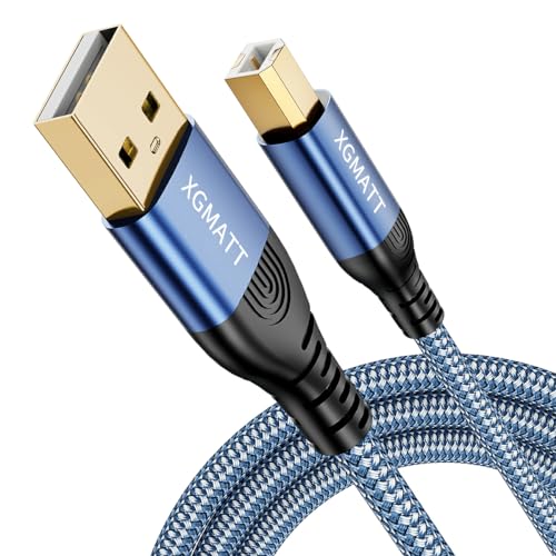 XGMATT USB-Druckerkabel, 1 m, 1 Stück, USB 2.0 Druckerkabel A Stecker auf B Stecker, geflochtenes Nylon-Scanner-Kabel für HP/Dell/Canon/Lexmark/Xerox/Brother/Samsung usw. Blau von XGMATT