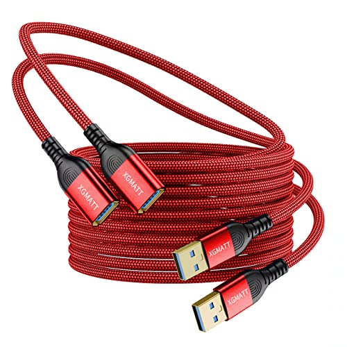 XGMATT USB Verlängerung Kabel 1M-2 Stück,Typ A Stecker auf Buchse, USB 3.0 Verlängerungskabel, hohe Datenübertragung, kompatibel mit Webcam, Flash-Laufwerk, Festplatte, USB-Tastatur, Drucker, rot von XGMATT