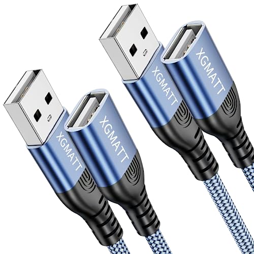 XGMATT USB Verlängerung Kabel 3M 2Stück USB 2.0 Verlängerungskabel USB A Stecker auf A Buchse Nylon, Superschnelle für Kartenlesegerät,Tastatur, Drucker, Scanner, Kamera, Hubs,Blau von XGMATT
