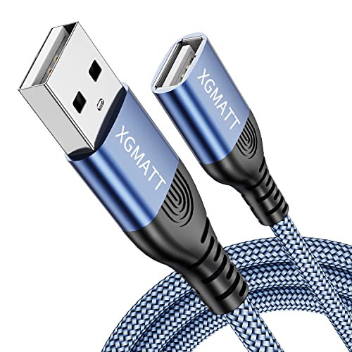 XGMATT USB Verlängerung Kabel 8M,USB 2.0 Verlängerungskabel A Stecker auf A Buchse mit eleganten Alluminiumsteckern Nylon Stoffmantel für Kartenlesegerät,Tastatur, Drucker,PS VR, Kamera,Blau von XGMATT
