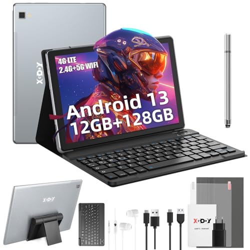 XGODY 10,1 Zoll 4G LTE(2 SIM Slot) Octa-Core Android 12 Tablet 6GB RAM 128GB ROM Tablet mit Tastatur 8000mAh Akku 1920x1200 FHD+IPS Touchscreen 5MP+8MP Kamera Bluetooth 5.0 Typ C Tablet Grau von XGODY