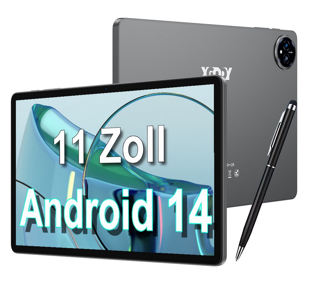 XGODY 11" 16GB+128GB Android 14 8Core (Kostenlose Gehärtete Folie,Lederetui) E-Book (11", 128 GB, 14, 5G WiFi, 11 Zoll Android 14,8-Core,Mit Tablet-Lederhülle, gehärtetes Glas) von XGODY