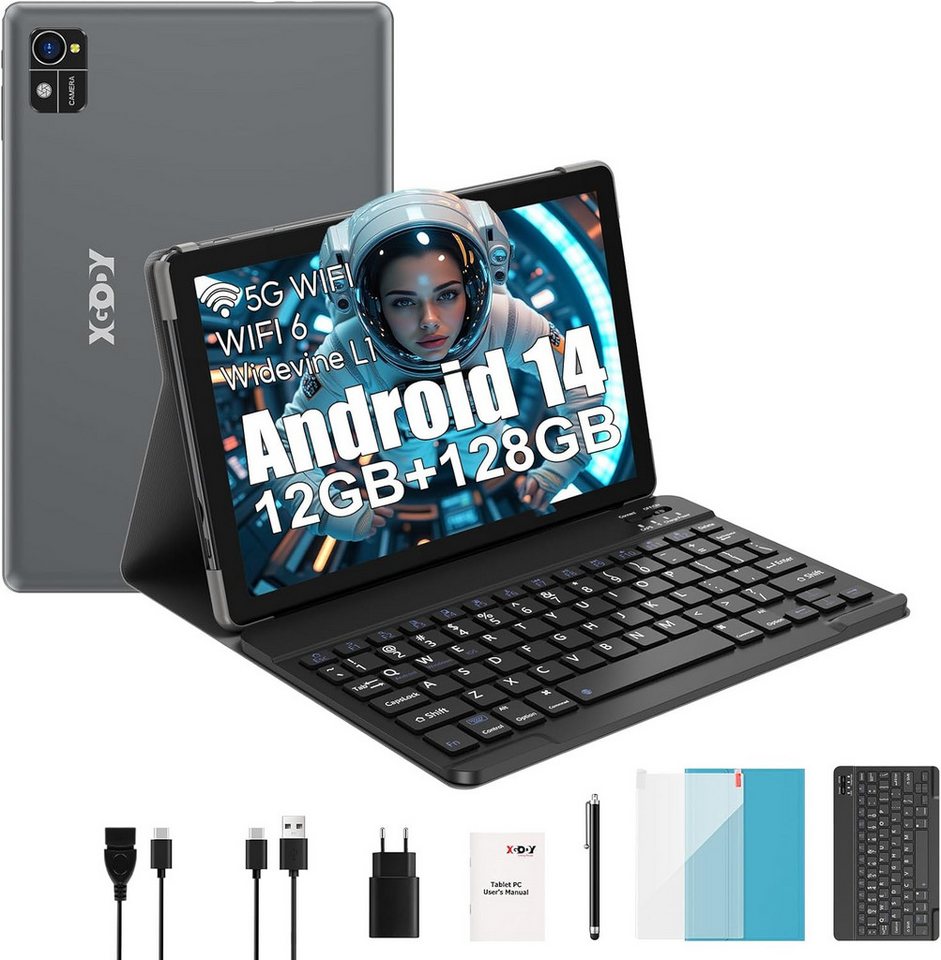 XGODY 2,4G/5G WLAN 2,0 GHz, 12 GB RAM 7000 mAh Akku Tablet (10", 128 GB, Android 14, Vielseitiges Gerät für Arbeit, Unterhaltung und mobiles Surfen) von XGODY