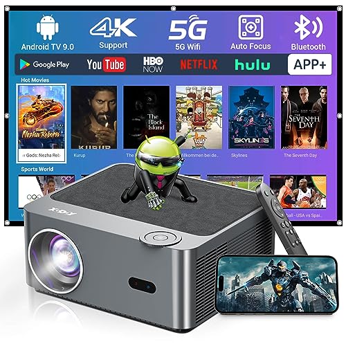 XGODY A45 Android Beamer unterstützt 4K Native 1080P FHD Projektor, 500 ANSI Autofokus Projector mit 2.4/5G WiFi und 5.0 Bluetooth, Smart Heimkino Video Beamer mit Netflix YouTube 8000+ APPs von XGODY