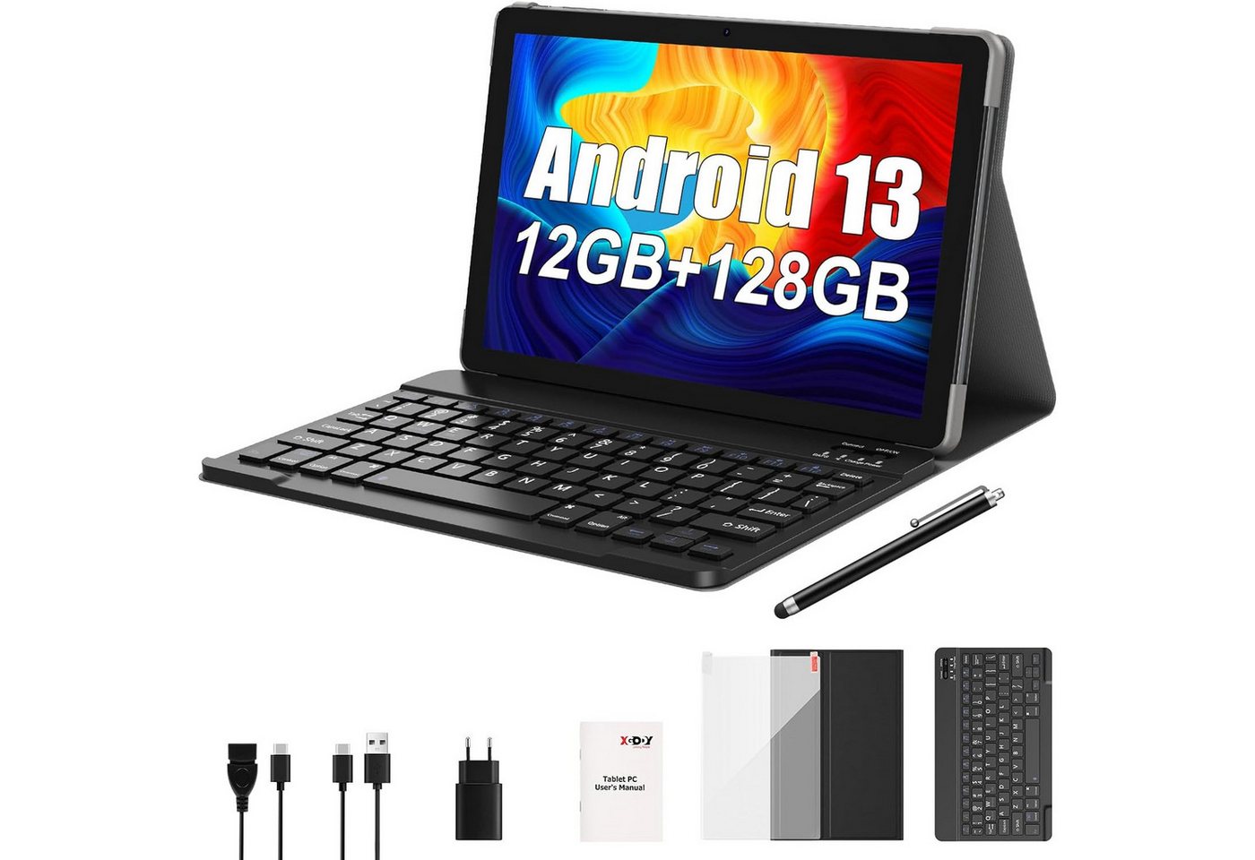 XGODY Android 13 Tablet mit Tastatur 2,4G/5G WLAN 4-Core 2,0 GHz Tablet (10", 128 GB, Android 13, FHD 5+13 MP Kamera 7000 mAh Bluetooth 5.0, Tablet PC Grau) von XGODY