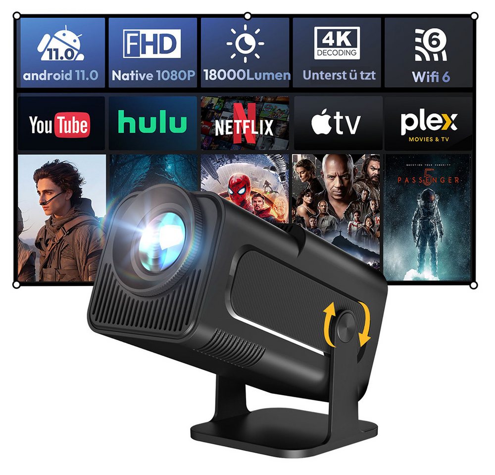 XGODY Gimbal 5-A Mini Projektor mit Auto Keystone,Full HD Heimkino LCD-Beamer (18000 lm, 10000:1, 3840 x 2160 px, BT 5.0 Auto Trapezkorrektur, 150-Zoll-Display für Phone/PC/PS5/Xbox) von XGODY