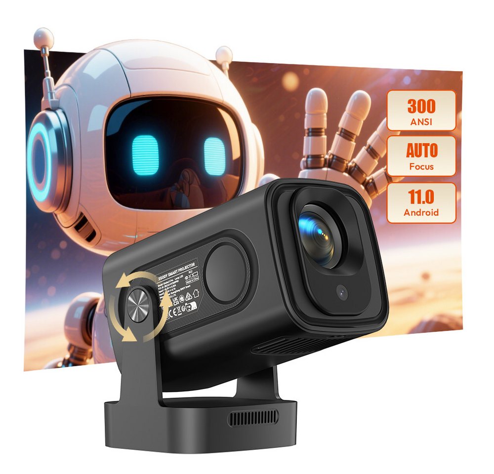 XGODY Gimbal 5 Pro Projektor Native 1080P WiFi Bluetooth Autofokus Beamer (12000 lm, 10000:1, 3840 x 2160 px, Videoprojektor, 0,8:1 Kurzdistanzprojektor, geeignet für kleine Räume) von XGODY